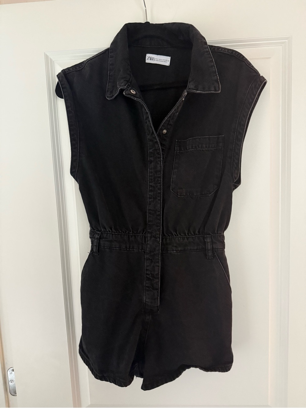 Zara Washed Black Sleeveless Denim Romper